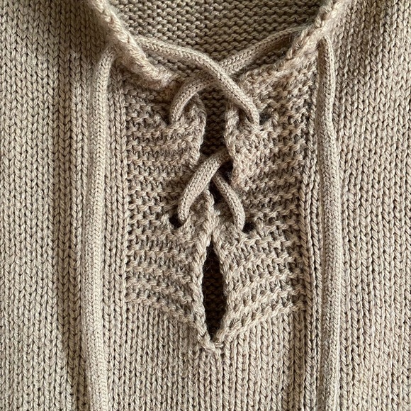 Cotton Emporium Tan Tie Front Sweater Sz L - Picture 2 of 5